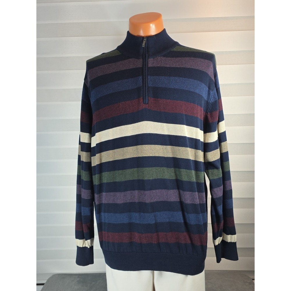 Southern Pines Men's Blue Striped 1/4 Zip-Up Cardigan XL Long Sleeve Pullover